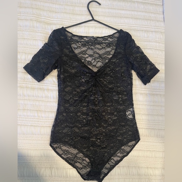 Zara Tops - Black Lace Bodysuit